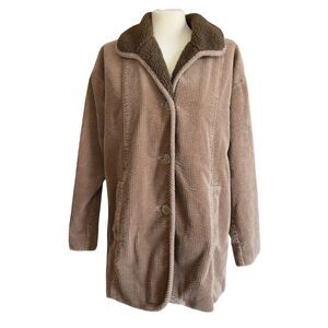 J Jill Heritage Tumbled Cord Chore Barn Corduroy Coat Sherpa Collar Brown Tan S